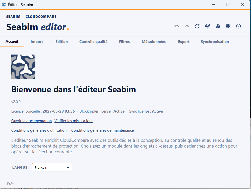 Licence active dans SEABIM Editor