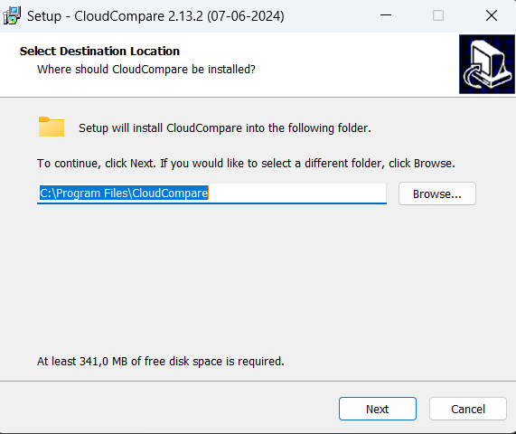 Installation CloudCompare - étape 1