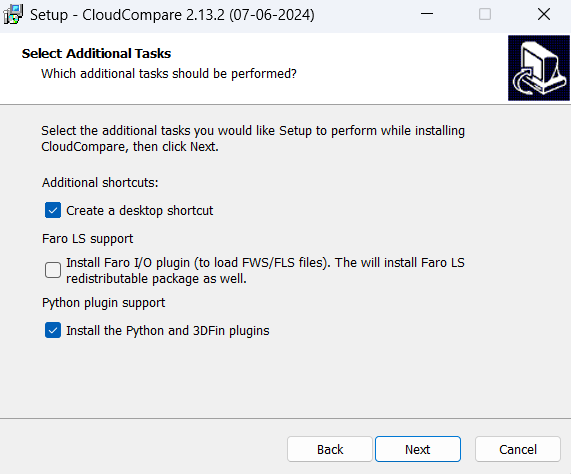 Installation CloudCompare - étape 3 (plugins Python)