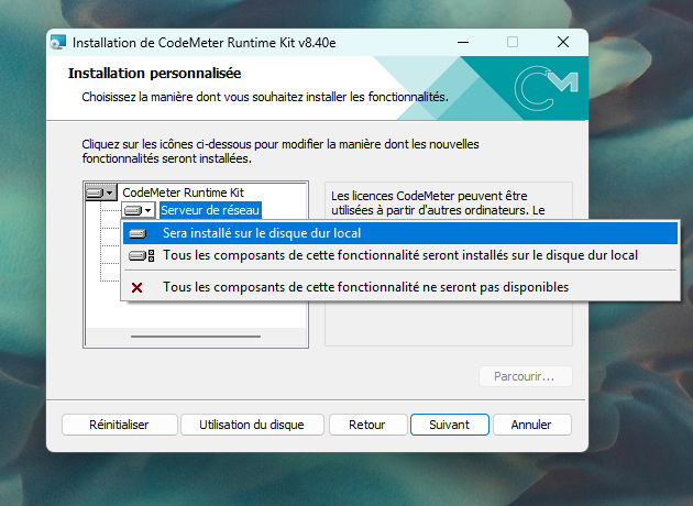 Assistant CodeMeter - activer le serveur de réseau